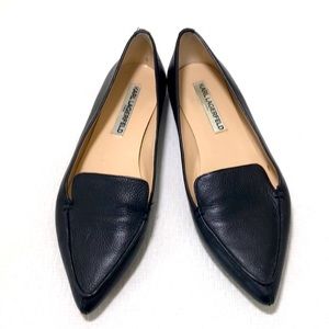Karl Lagerfeld Black Leather Flats Destine Sz 8 M